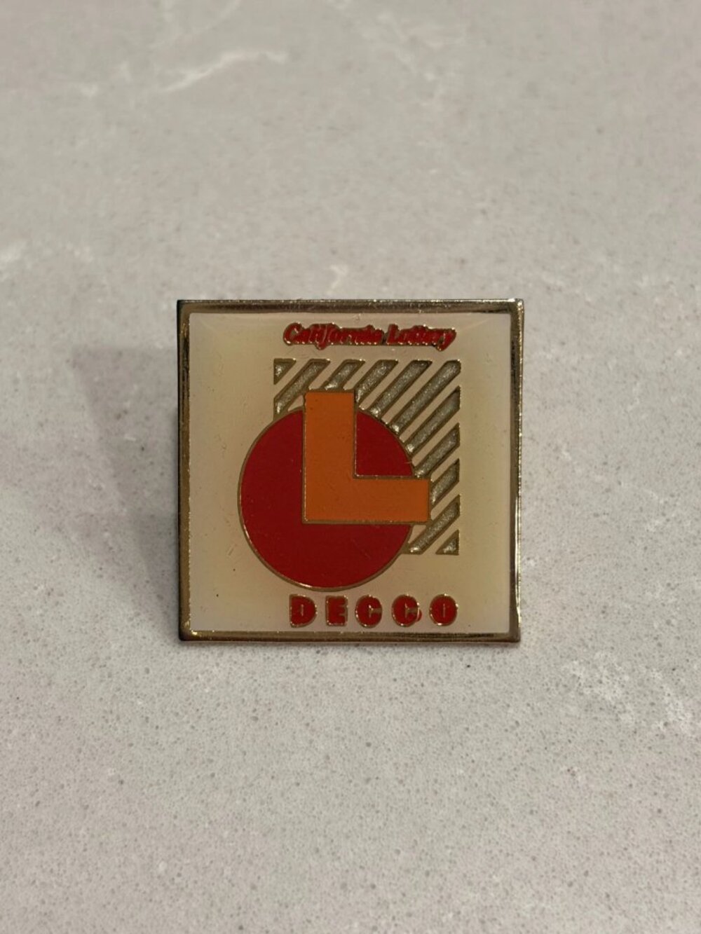 Decco California Lottery Lapel Pin Vintage Beige Color Square Pin, 1 x 1 "Clean"